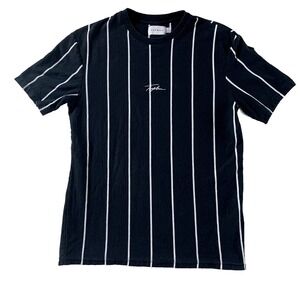 Topman Stripe T-Shirt Mens Black White Logo Short Sleeve XS‎